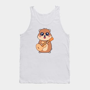 Adorable groundhog Playing Acoustic Guitar Cartoon Tank Top